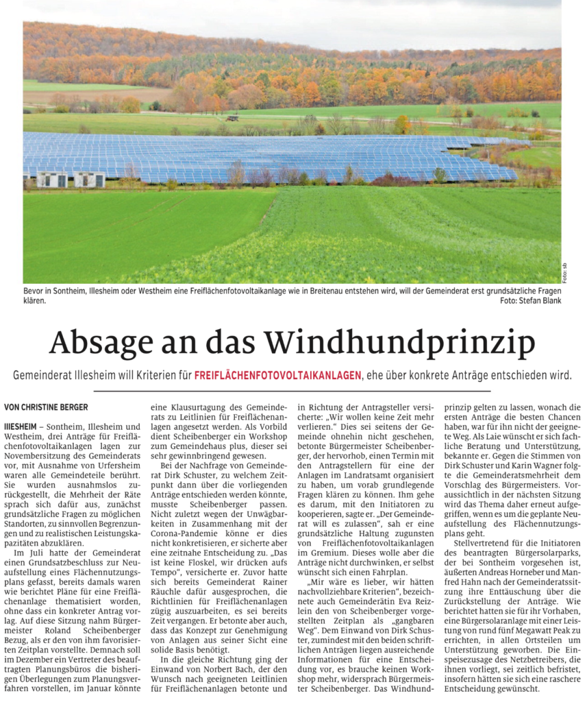 Artikel WIndsheimer Zeitung 4.11.2020